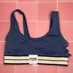 Victoria's Secret PINK Blue Lace Up Side Sports Bra Striped Band XS